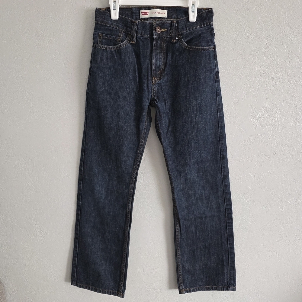 Levis Boys 505 Regular Dark Blue Denim Jeans Straight Leg Pants Size 14 Slim